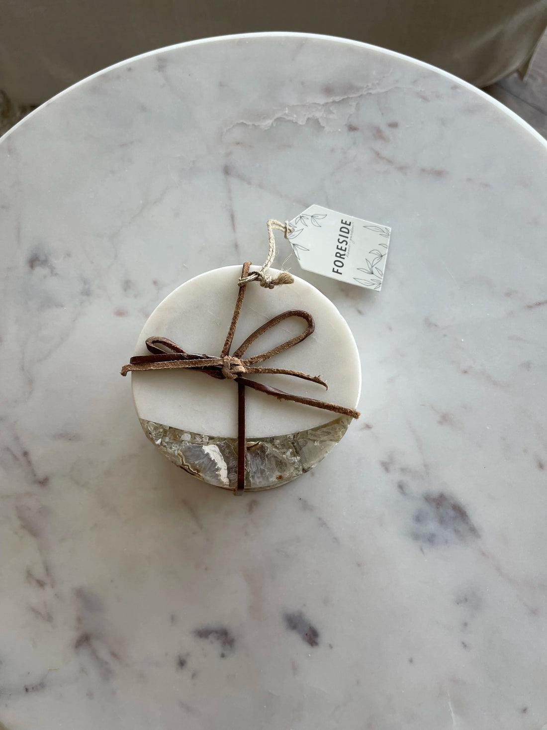 Kendal Brown Agate White Marble Coasters Set 4